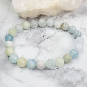 Aquamarine Blue Beaded Bracelet Crystal Stone Handmade Men Women Gift Artisan